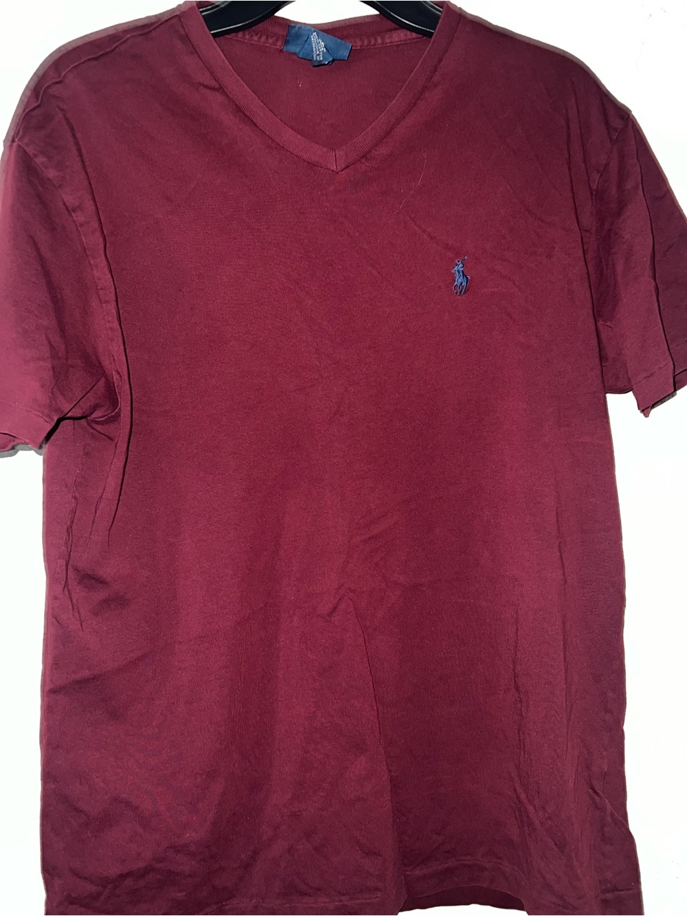 Polo by Ralph Lauren V-Neck Tee in Burgundy with Blue Pony